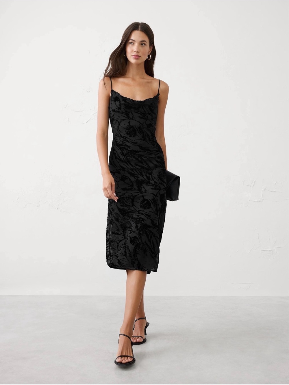 Banana Republic Black Burnout Velvet Slip Dress (Midi) - Brand new!